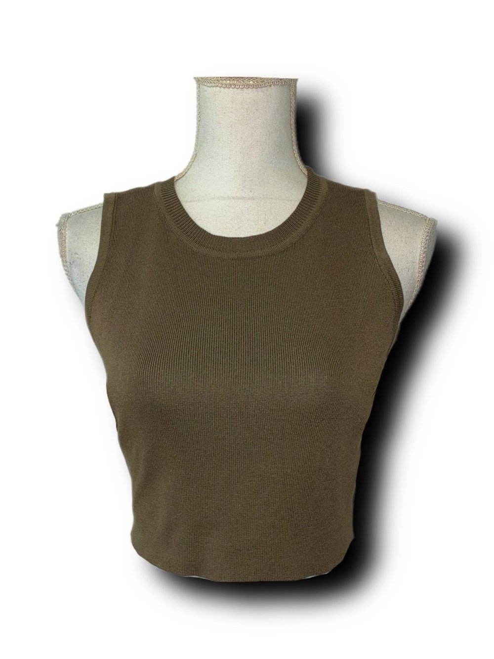 36Point5 Sleeveless Drab Olive Green Ribbed Knit Crop Top Minimalist Fall Vibes